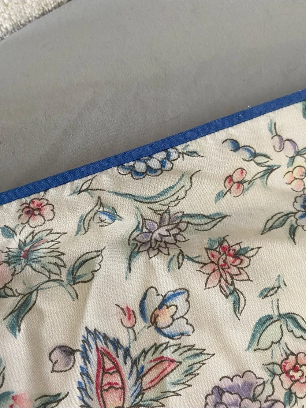 Laura Ashley Cream Floral Quilted Comforter Blue Piping and Pink Blooms Vintage